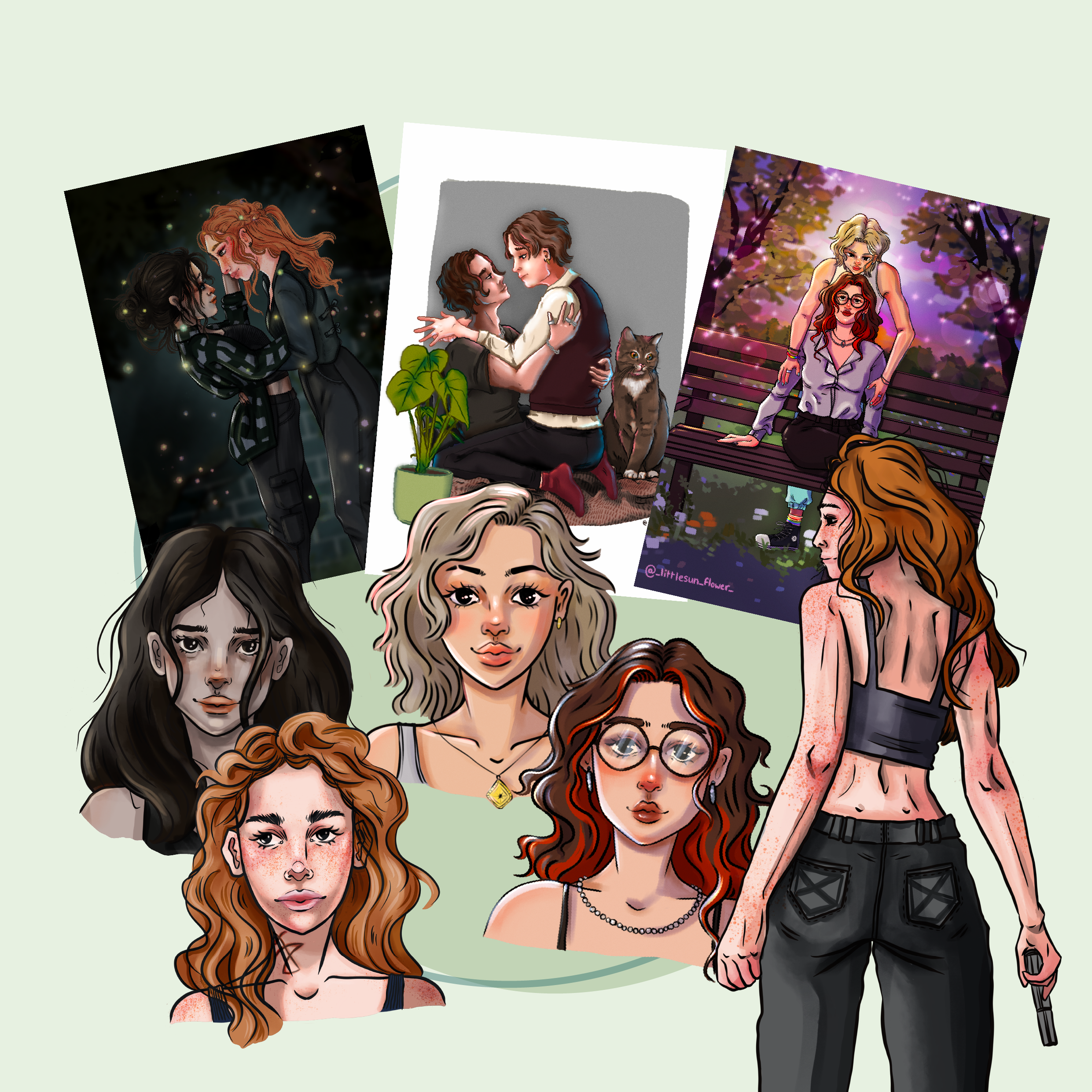 Mockups von meinen Büchern, charakterkarten und Bilder von den Charakteren